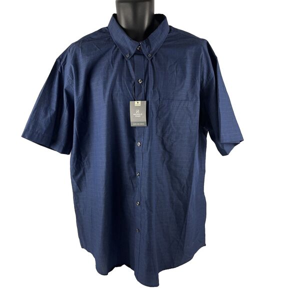 New Mens Van Heusen SS Classic Fit Button Down Shirt Size 2XL Blue Black NWT - Picture 7 of 8